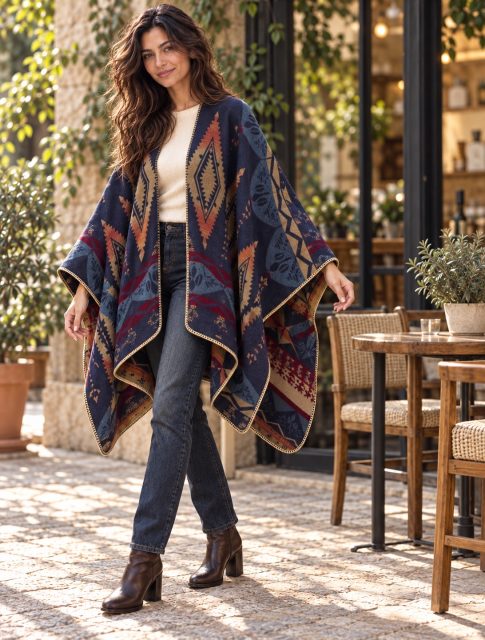 Your jeans have a new favorite layer. 💙
Deep navy, rust accents and bold geometric patterns throw it over a simple outfit and let the poncho do the talking.
From The Shared Layers Edit, styled on her and on him.
DM us to order 💌
Delivery across Lebanon 🇱🇧
#dashikilb #lebanon #trending #winter #poncho